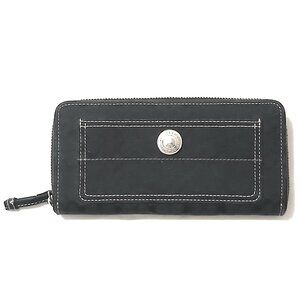 Coach Black Signature Accordion Zip Wallet Monogram Jacquard Leather Trim